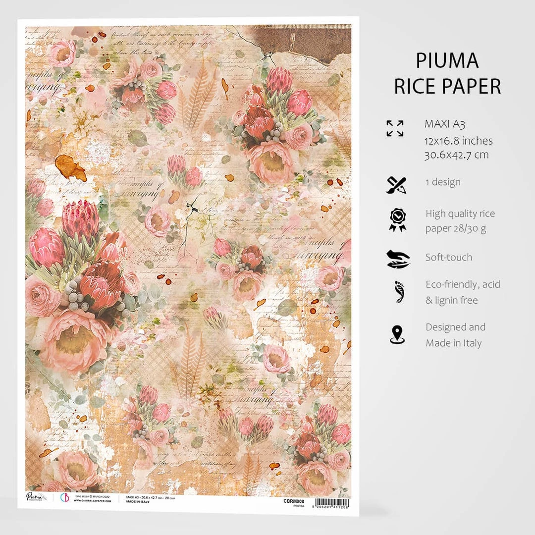 Protea - A3 Rice Paper The Muse Ciao Bella Collection A3 Decoupage Rice Paper 4 Protea - A3 Rice Paper The Muse Ciao Bella Collection A3 Decoupage Rice Paper