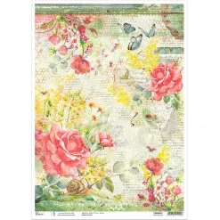 Roses & Bugs - A3 Rice Paper Microcosmos Ciao Bella Collection A3 Decoupage Rice Paper