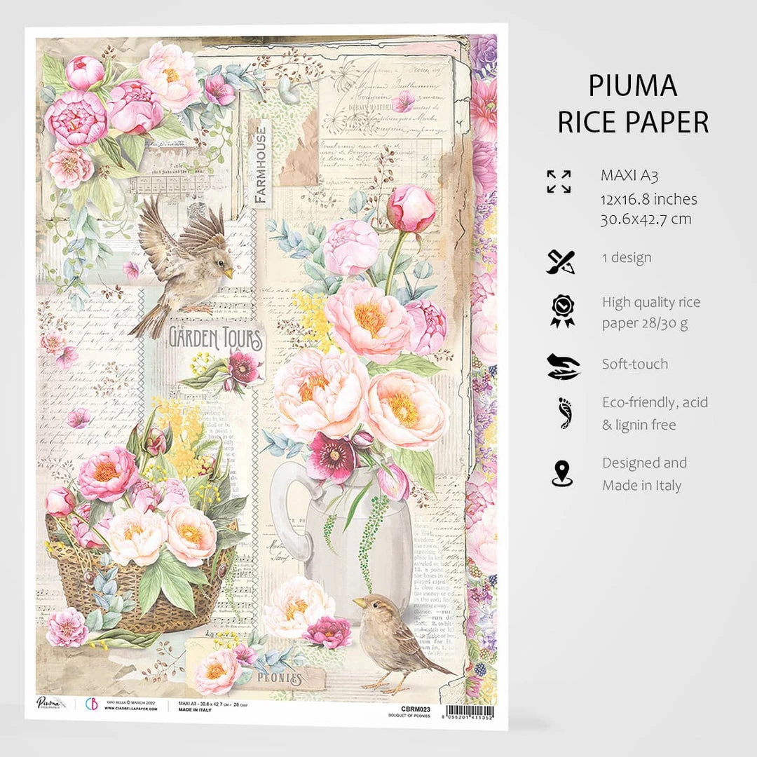 Bouquet Of Peonies - A3 Rice Paper Notre Vie Ciao Bella Collection A3 Decoupage Rice Paper 4 Bouquet Of Peonies - A3 Rice Paper Notre Vie Ciao Bella Collection A3 Decoupage Rice Paper
