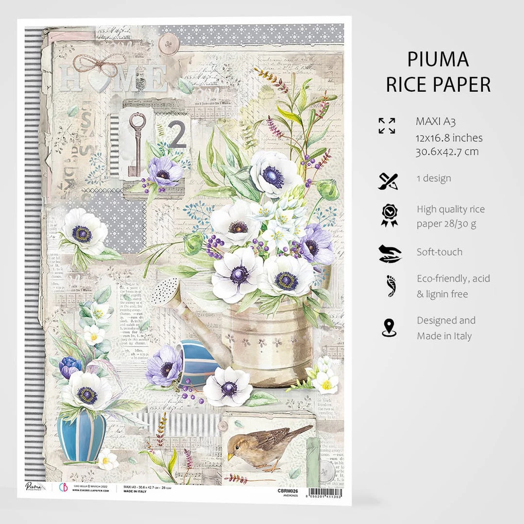 Anemones - A3 Rice Paper Ciao Bella Collection 4 Anemones - A3 Rice Paper Ciao Bella Collection