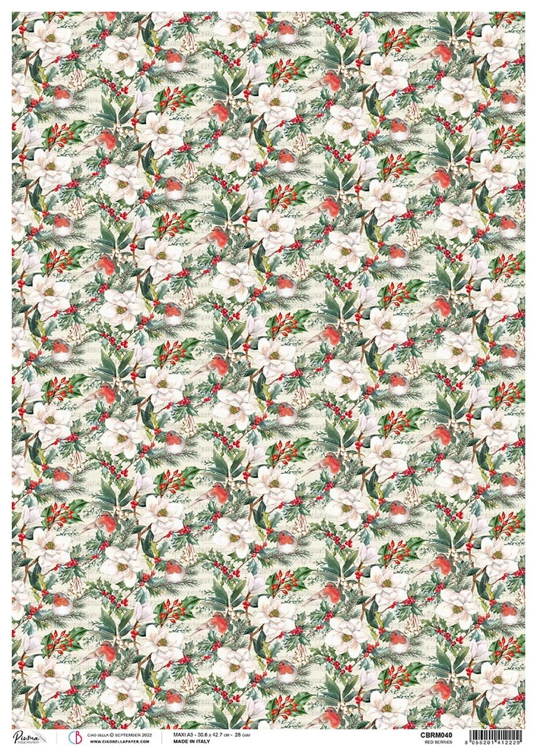 Wholesale PRE-ORDER Red Berries A3 Ciao Bella Rice Paper Christmas Vibes Collection By Ciao Bella 3 Wholesale PRE-ORDER Red Berries A3 Ciao Bella Rice Paper Christmas Vibes Collection By Ciao Bella