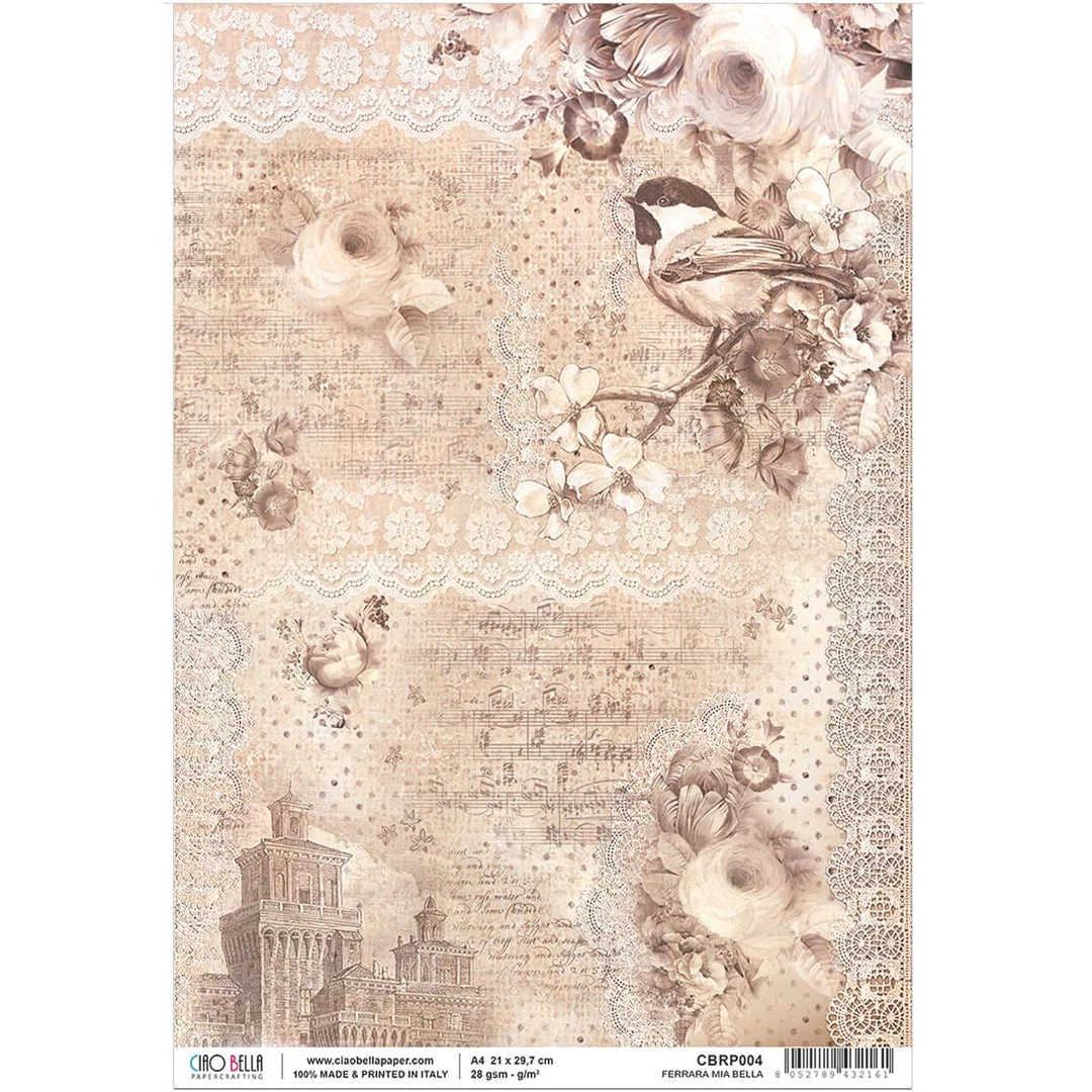 A4 Decoupage Rice Paper Ferrara Mia Bella - A4 Rice Paper Broccato Estense Ciao Bella Collection 3 A4 Decoupage Rice Paper Ferrara Mia Bella - A4 Rice Paper Broccato Estense Ciao Bella Collection