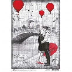 Love In Venice - A4 Rice Paper Loving In The Rain Ciao Bella Collection A4 Decoupage Rice Paper