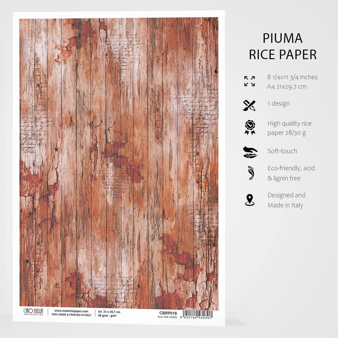 Old Time Wood - A4 Rice Paper Woodland Ciao Bella Collection 4 Old Time Wood - A4 Rice Paper Woodland Ciao Bella Collection