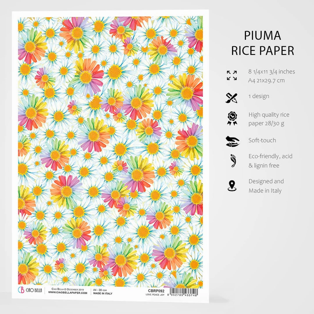 Love Peace Joy - A4 Rice Paper The Seventies Ciao Bella Collection 4 Love Peace Joy - A4 Rice Paper The Seventies Ciao Bella Collection