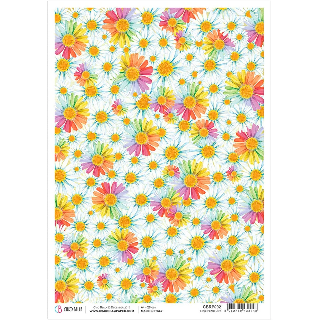 Love Peace Joy - A4 Rice Paper The Seventies Ciao Bella Collection 3 Love Peace Joy - A4 Rice Paper The Seventies Ciao Bella Collection