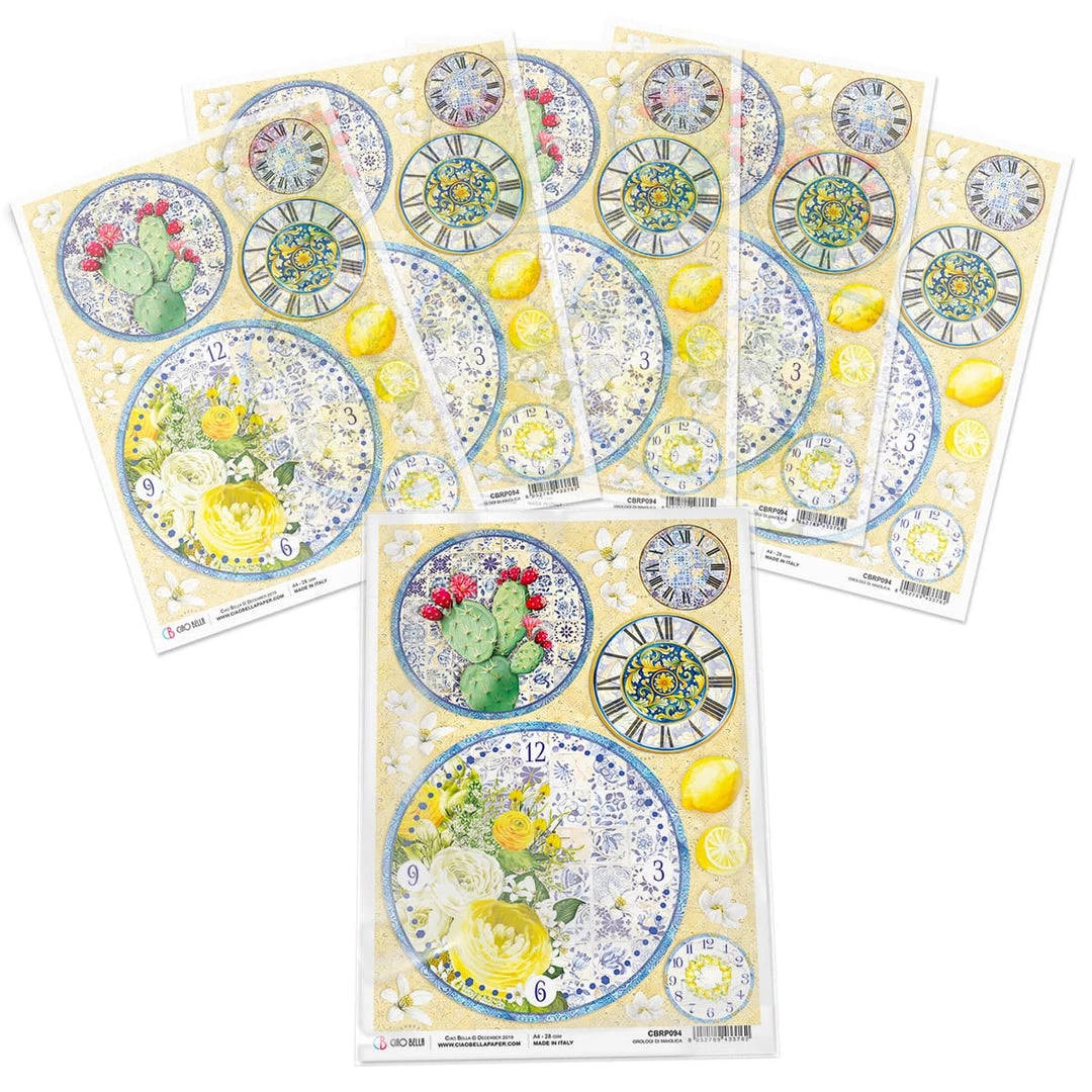 A4 Decoupage Rice Paper Orologi Di Maiolica - A4 Rice Paper Sicilia Ciao Bella Collection 5 A4 Decoupage Rice Paper Orologi Di Maiolica - A4 Rice Paper Sicilia Ciao Bella Collection