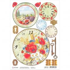 Tuscan Clocks - A4 Rice Paper Under The Tuscan Sun Ciao Bella Collection A4 Decoupage Rice Paper