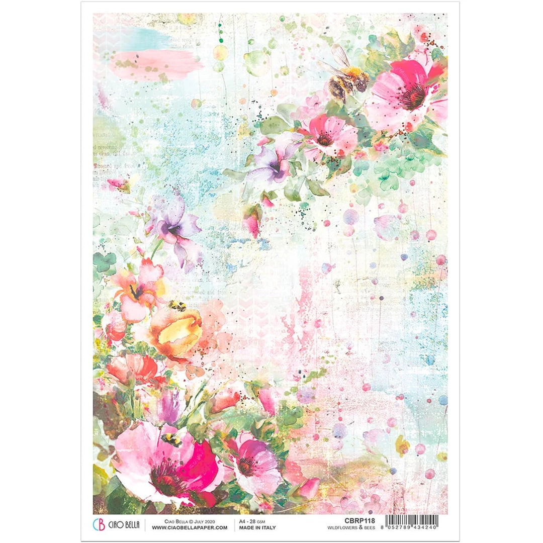 Wildflowers & Bees - A4 Rice Paper Microcosmos Ciao Bella Collection A4 Decoupage Rice Paper 3 Wildflowers & Bees - A4 Rice Paper Microcosmos Ciao Bella Collection A4 Decoupage Rice Paper