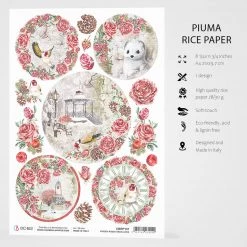 A4 Decoupage Rice Paper Frozen Roses Medallions - A4 Rice Paper Frozen Roses Ciao Bella Collection