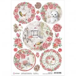 A4 Decoupage Rice Paper Frozen Roses Medallions - A4 Rice Paper Frozen Roses Ciao Bella Collection
