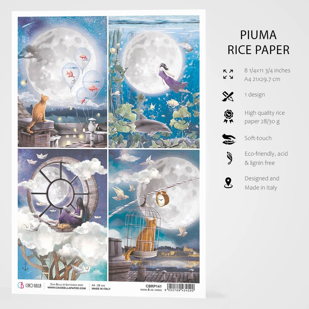 Moon & Me Cards - A4 Rice Paper Moon & Me Ciao Bella Collection A4 Decoupage Rice Paper 4 Moon & Me Cards - A4 Rice Paper Moon & Me Ciao Bella Collection A4 Decoupage Rice Paper