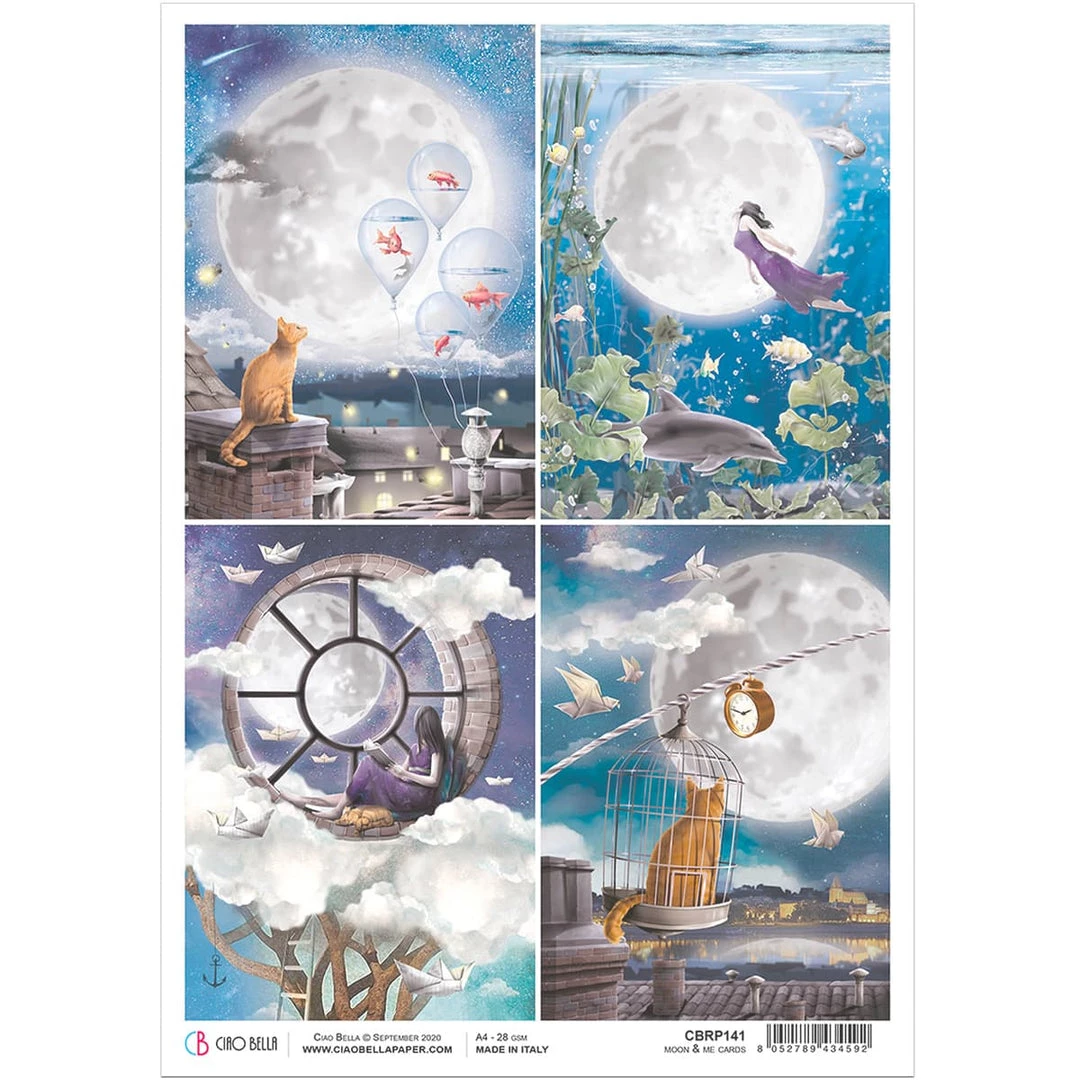 Moon & Me Cards - A4 Rice Paper Moon & Me Ciao Bella Collection A4 Decoupage Rice Paper 3 Moon & Me Cards - A4 Rice Paper Moon & Me Ciao Bella Collection A4 Decoupage Rice Paper