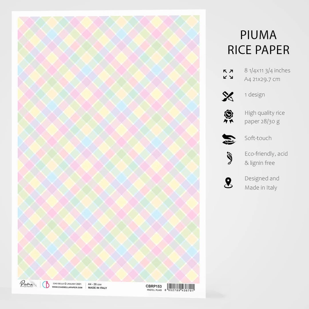Pastel Plaid - A4 Rice Paper My First Year Ciao Bella Collection 4 Pastel Plaid - A4 Rice Paper My First Year Ciao Bella Collection