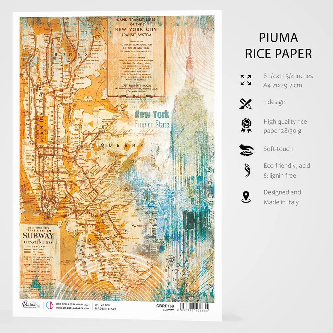 Subway - A4 Rice Paper Blue Note Ciao Bella Collection A4 Decoupage Rice Paper 4 Subway - A4 Rice Paper Blue Note Ciao Bella Collection A4 Decoupage Rice Paper