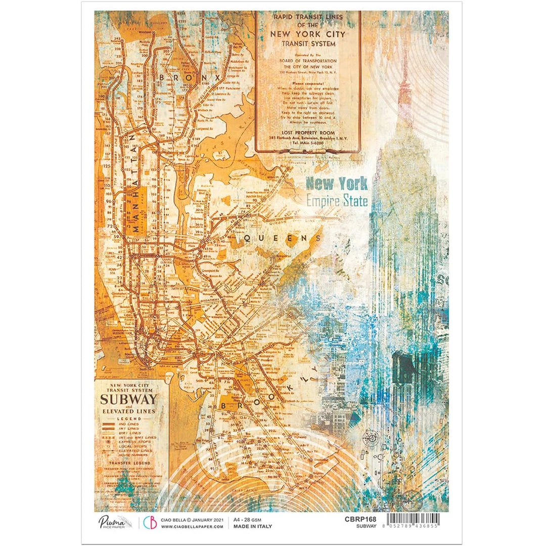 Subway - A4 Rice Paper Blue Note Ciao Bella Collection A4 Decoupage Rice Paper 3 Subway - A4 Rice Paper Blue Note Ciao Bella Collection A4 Decoupage Rice Paper
