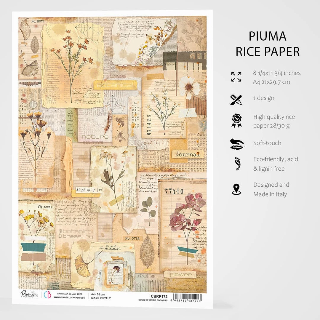 Book Of Dried Flowers - A4 Rice Paper Sign Of The Times Ciao Bella Collection A4 Decoupage Rice Paper 4 Book Of Dried Flowers - A4 Rice Paper Sign Of The Times Ciao Bella Collection A4 Decoupage Rice Paper