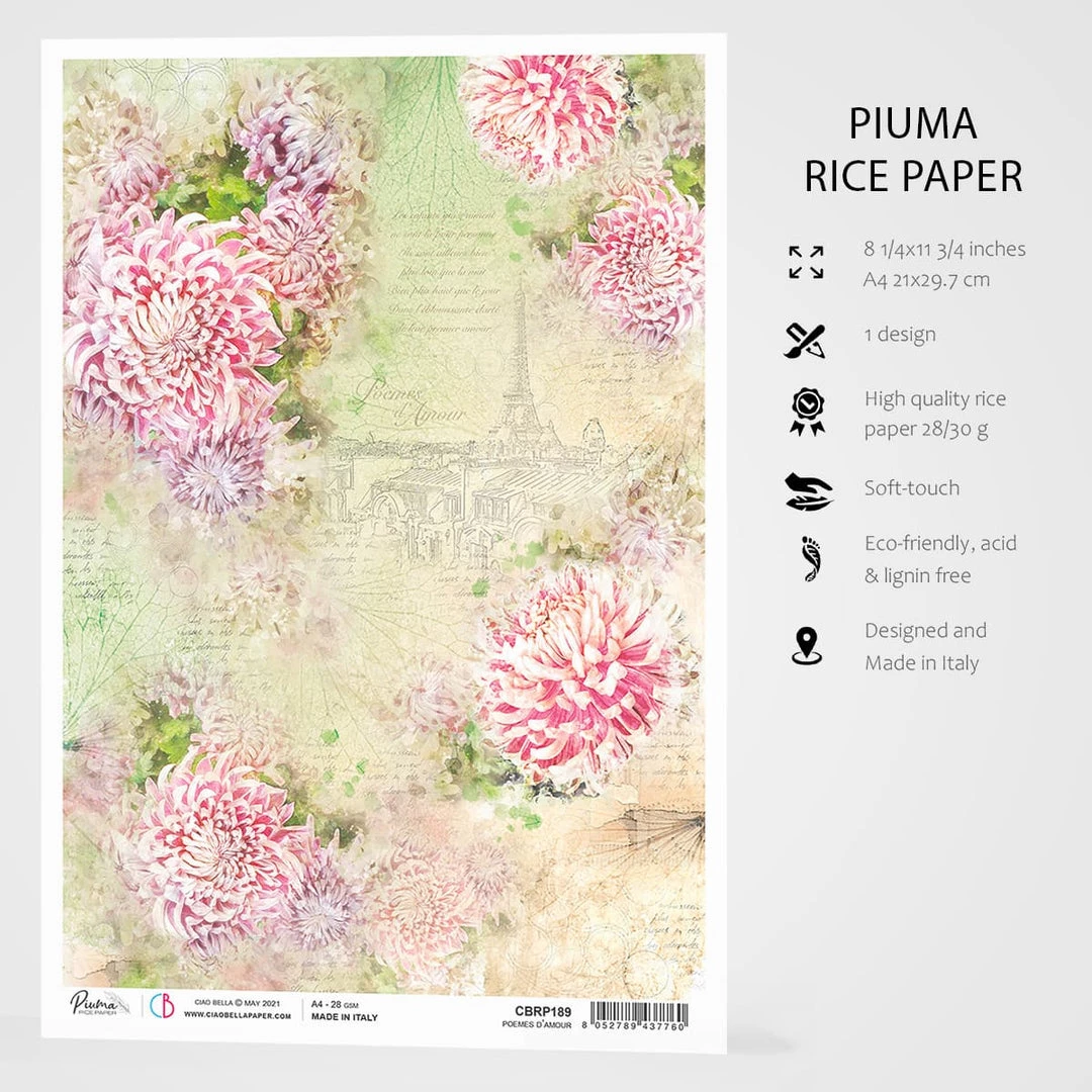 Poemes D'amour - A4 Rice Paper Notre Vie Ciao Bella Collection A4 Decoupage Rice Paper 4 Poemes D'amour - A4 Rice Paper Notre Vie Ciao Bella Collection A4 Decoupage Rice Paper
