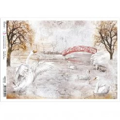 A4 Decoupage Rice Paper Swan Lake - A4 Rice Paper Memories Of A Snowy Day Ciao Bella Collection