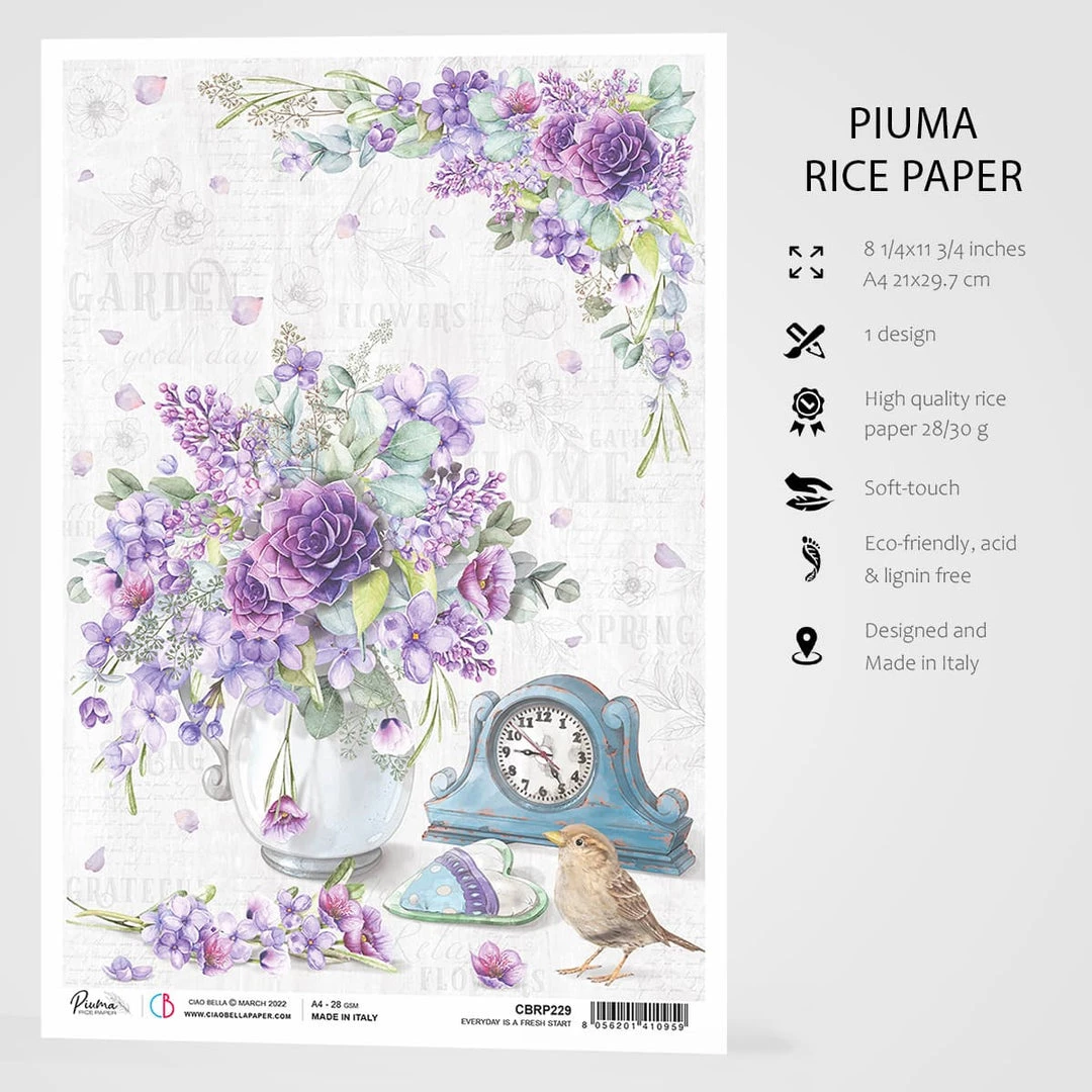 A4 Decoupage Rice Paper Everyday Is A Fresh Start - A4 Rice Paper Sparrow Hill Ciao Bella Collection 4 A4 Decoupage Rice Paper Everyday Is A Fresh Start - A4 Rice Paper Sparrow Hill Ciao Bella Collection