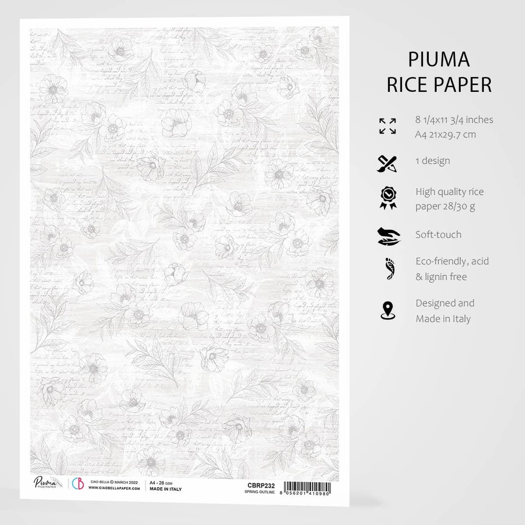 Spring Outline - A4 Rice Paper Sparrow Hill Ciao Bella Collection 4 Spring Outline - A4 Rice Paper Sparrow Hill Ciao Bella Collection