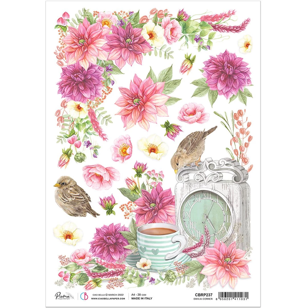 Dahlia Corner - A4 Rice Paper Sparrow Hill Ciao Bella Collection A4 Decoupage Rice Paper 3 Dahlia Corner - A4 Rice Paper Sparrow Hill Ciao Bella Collection A4 Decoupage Rice Paper