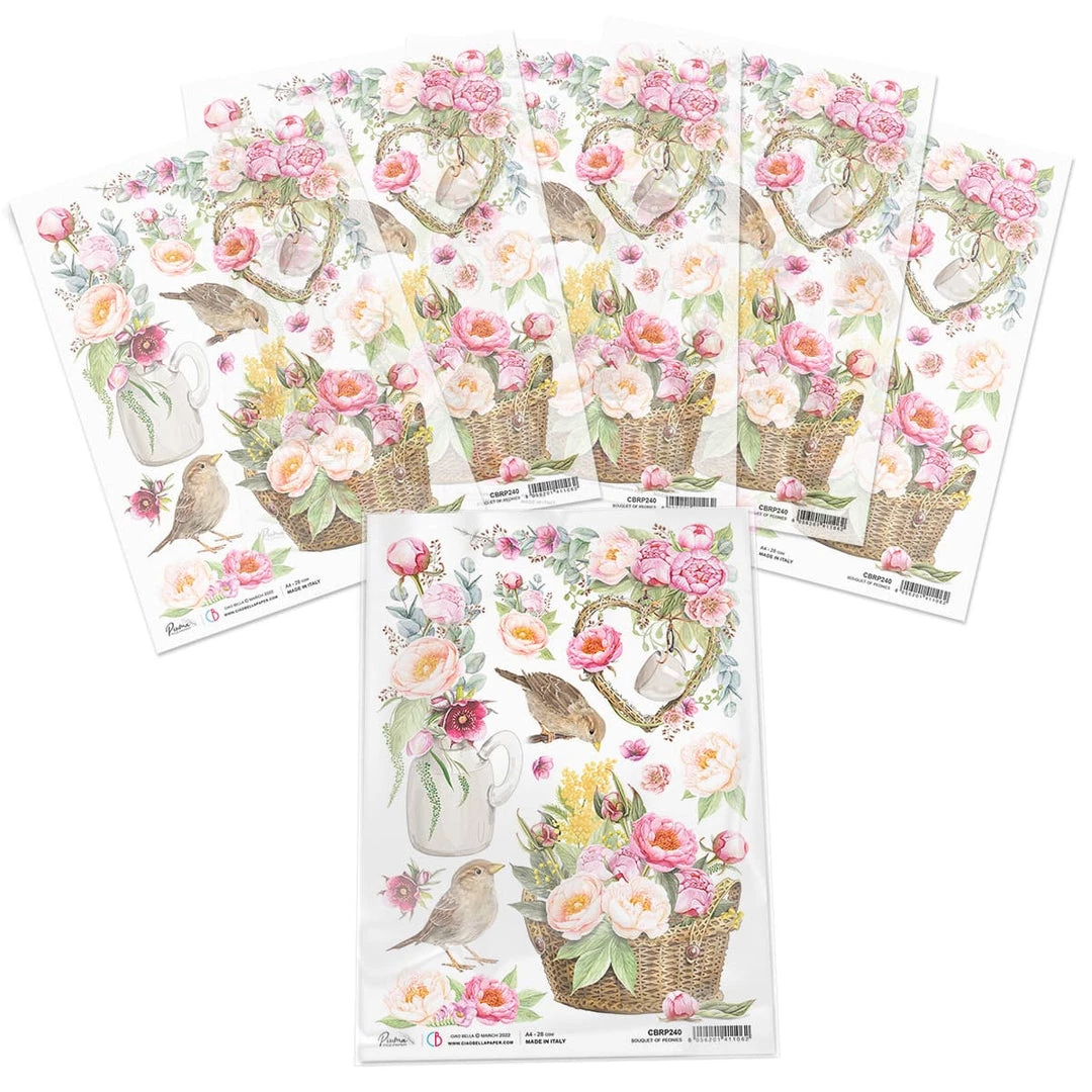 A4 Decoupage Rice Paper Bouquet Of Peonies - A4 Rice Paper Sparrow Hill Ciao Bella Collection 5 A4 Decoupage Rice Paper Bouquet Of Peonies - A4 Rice Paper Sparrow Hill Ciao Bella Collection