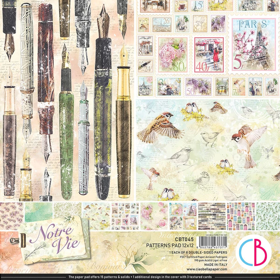 Papercraft & Scrapbooking Notre Vie Patterns Pad 12x12 8/Pkg By Ciao Bella 3 Papercraft & Scrapbooking Notre Vie Patterns Pad 12x12 8/Pkg By Ciao Bella