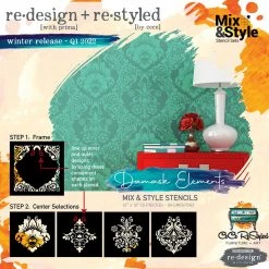 Prima Re-Design Damask Elements CeCe ReStyled Mix & Style 5 Piece Stencil Redesign With Prima