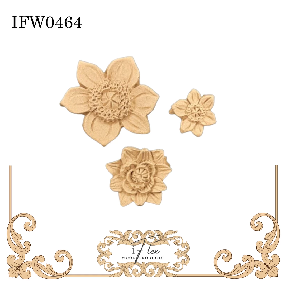 IFlex Wood Products Flowers Set Of 3 Flower Mouldings IFW 0464 3 IFlex Wood Products Flowers Set Of 3 Flower Mouldings IFW 0464