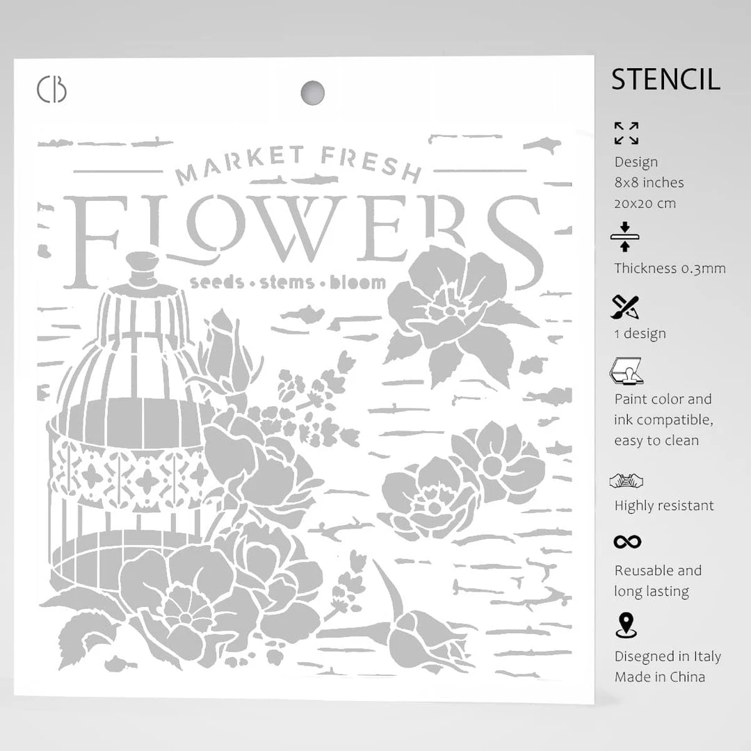 Market Fresh Flowers - Texture Stencil 8x8 By Ciao Bella Stencil Art 8x8 Stencils 5 Market Fresh Flowers - Texture Stencil 8x8 By Ciao Bella Stencil Art 8x8 Stencils