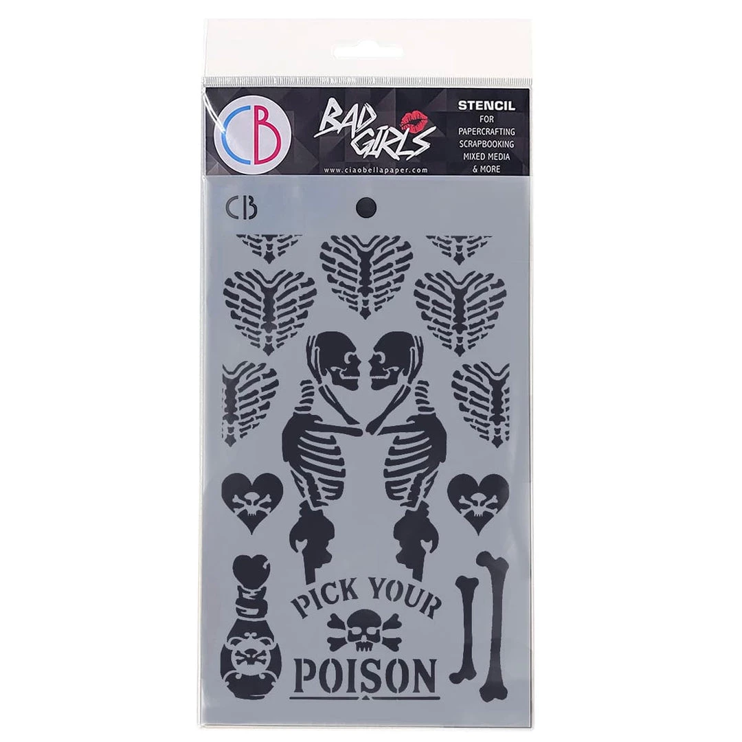 Poison Love - Texture Bad Girls Stencil 5x8 By Ciao Bella Bad Girls Stamps & Stencils 3 Poison Love - Texture Bad Girls Stencil 5x8 By Ciao Bella Bad Girls Stamps & Stencils