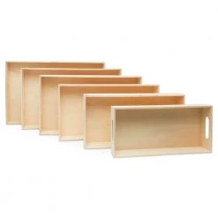 All Paint Products Wood Trays With Side Cutout Handles - Set Of 6