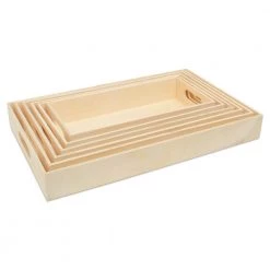 All Paint Products Wood Trays With Side Cutout Handles - Set Of 6