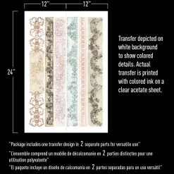 Prima Re-Design Decor Transfers Distressed Borders II Transfer Redesign With Prima - Total Sheet Size: 24″ X 35″, CUT INTO 3 SHEETS