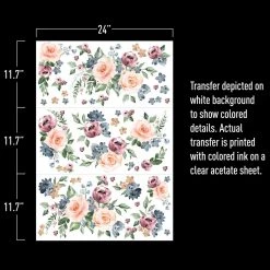 Prima Re-Design Watercolor Bloom Transfer Redesign With Prima - TOTAL SHEET SIZE 24″X35″, CUT INTO 3 SHEETS